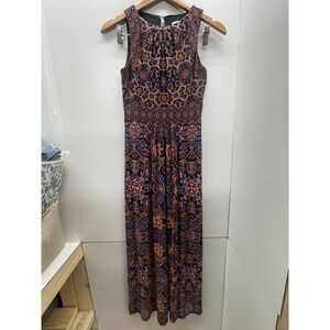 Wisp Women Blue Orange Paisley Print Sleeveless Maxi Dress Size 0 Boho Keyhole